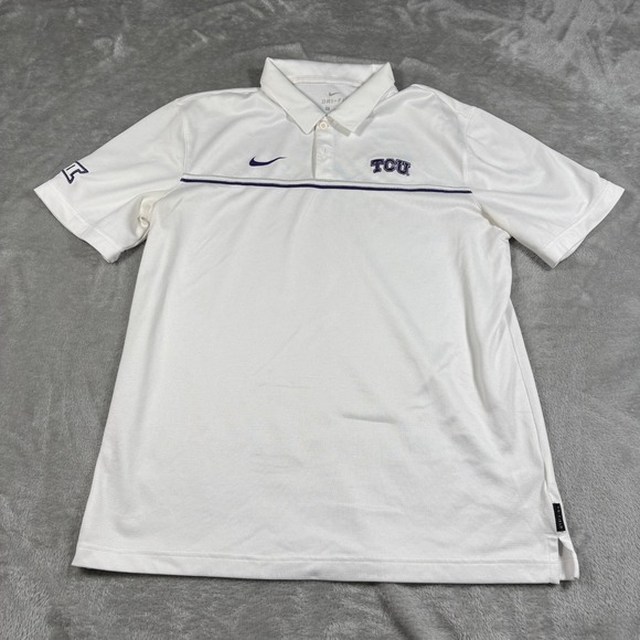 Nike Other - TCU Horned Frogs Polo Men Medium White Nike Dri Fit On Field Short Sleeve Big 12